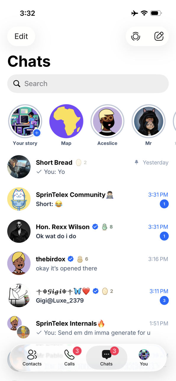 SprinTelex — the Chats tab